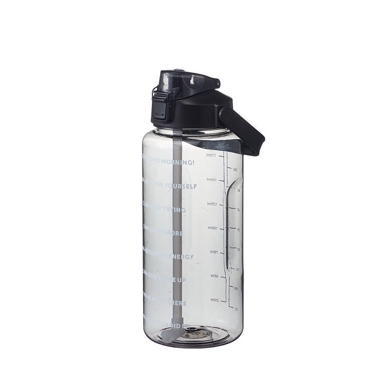 Sports water bottle 2 L with scale and straw