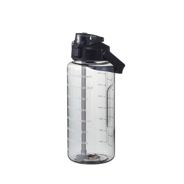 Sports water bottle 2 L with scale and straw