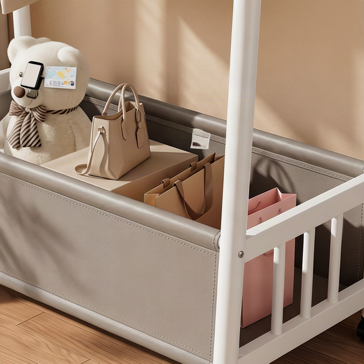 U-shaped dress rack with leather elements