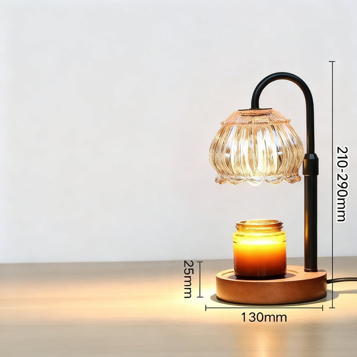 Wax melting lamp with wooden base