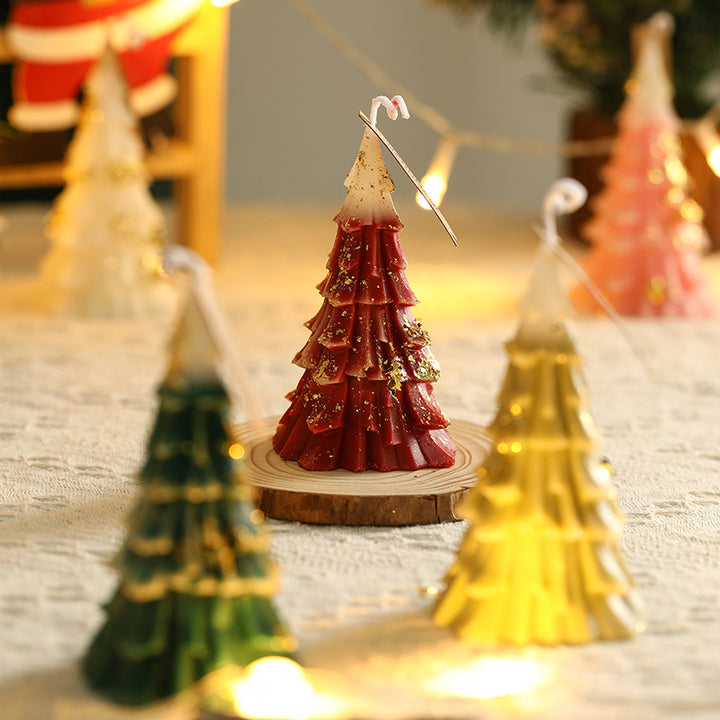 Scented candle Christmas tree made of soy wax with gold leaf