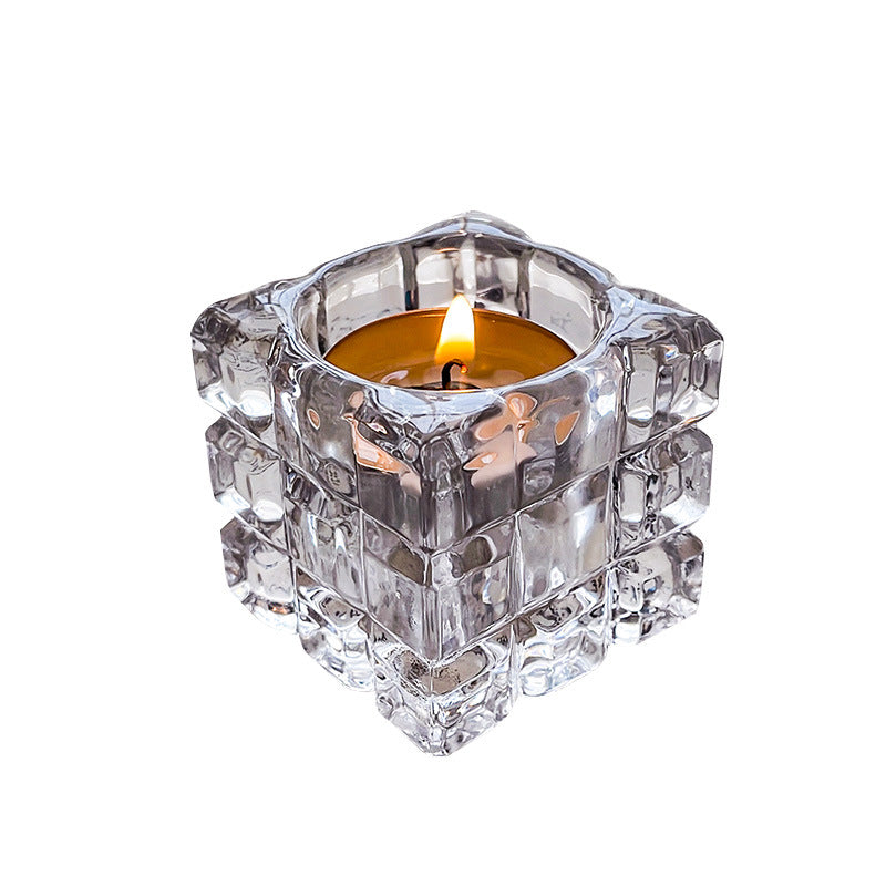 Ice Cube Glass Candle Holder, transparent