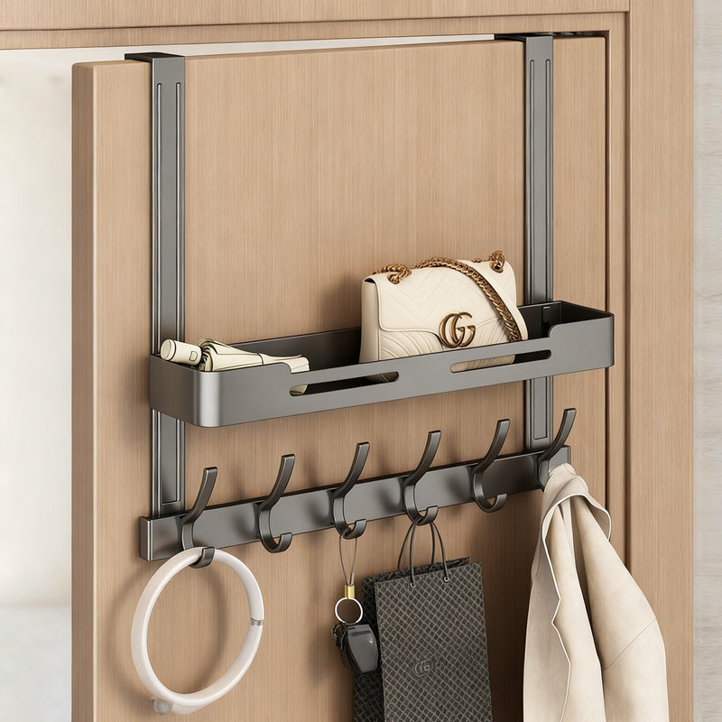 Aluminum door hook, double-layered, drill hole-free