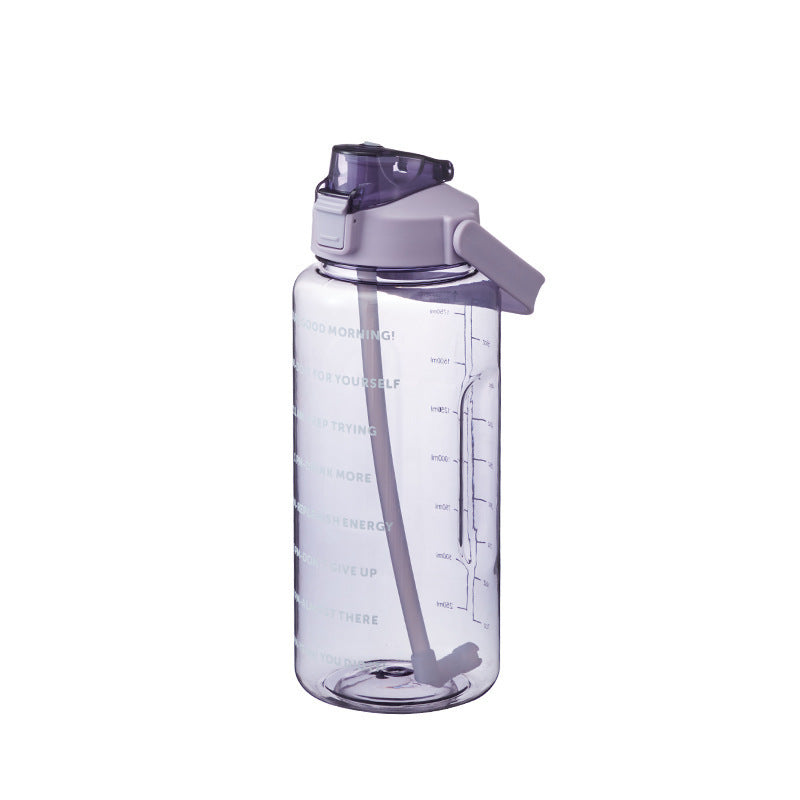 Sports water bottle 2 L with scale and straw