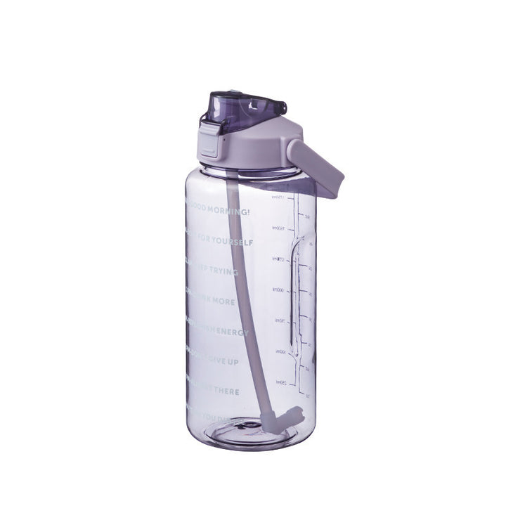 Sports water bottle 2 L with scale and straw