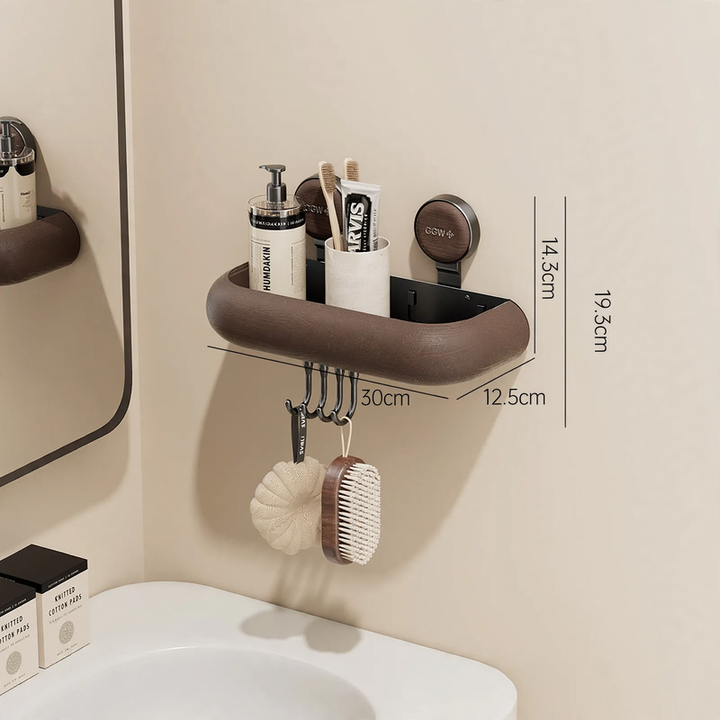 Bathroom wall shelf with suction cup, drainable