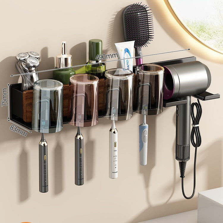 Toothbrush holder with hairdryer holder, wall-mounted