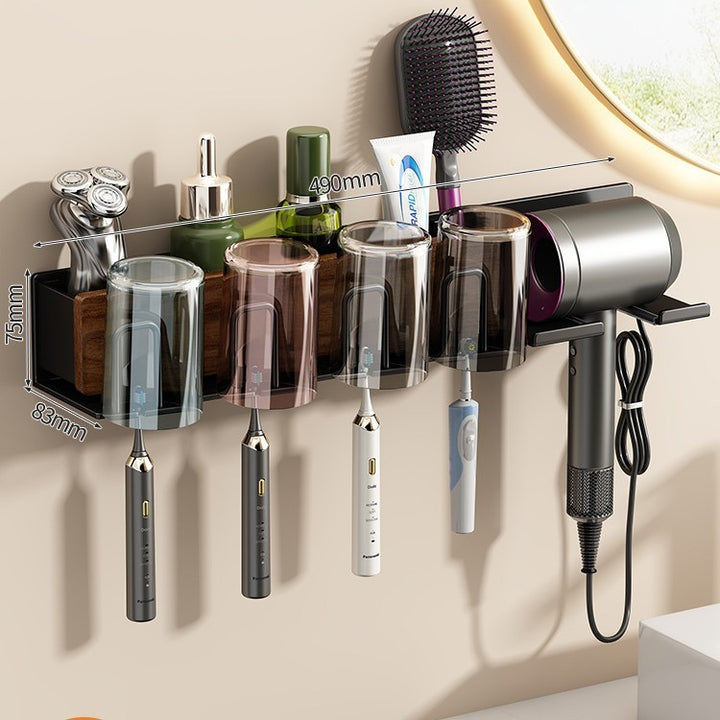 Toothbrush holder with hairdryer holder, wall-mounted