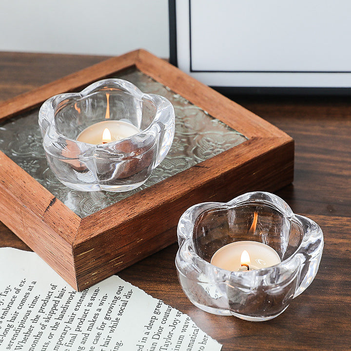 Glass candle holder five-leaf design, European style