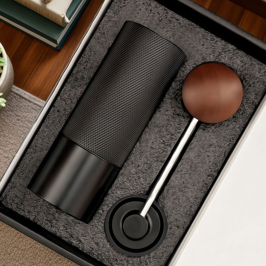 Hand coffee grinder with CNC grinding mechanism and brush