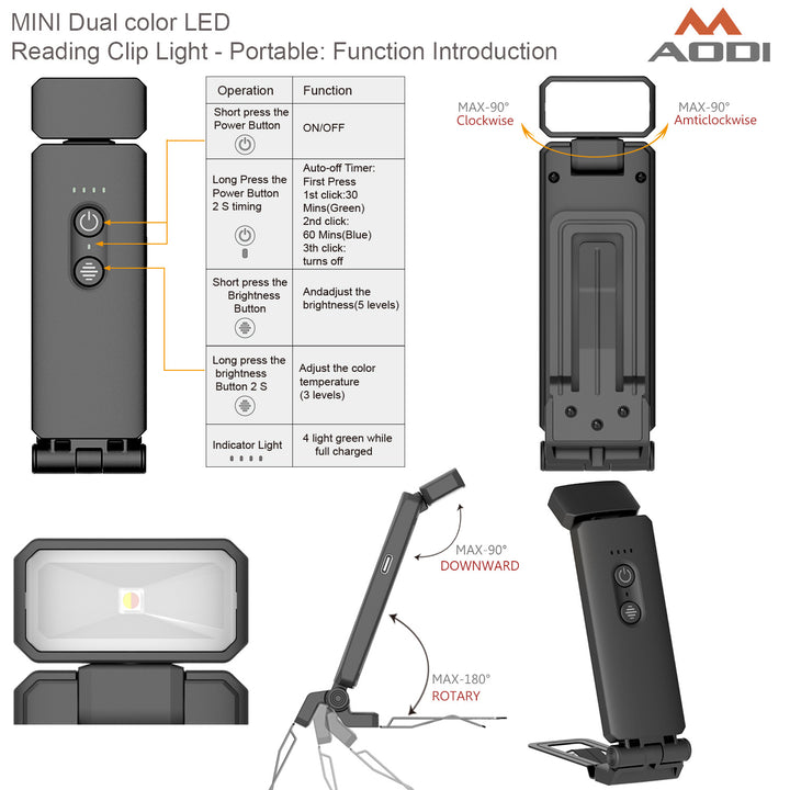 Portable LED reading lamp with clamp base
