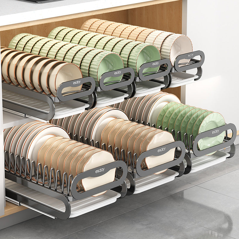 Extendable dish rack for kitchen cabinets