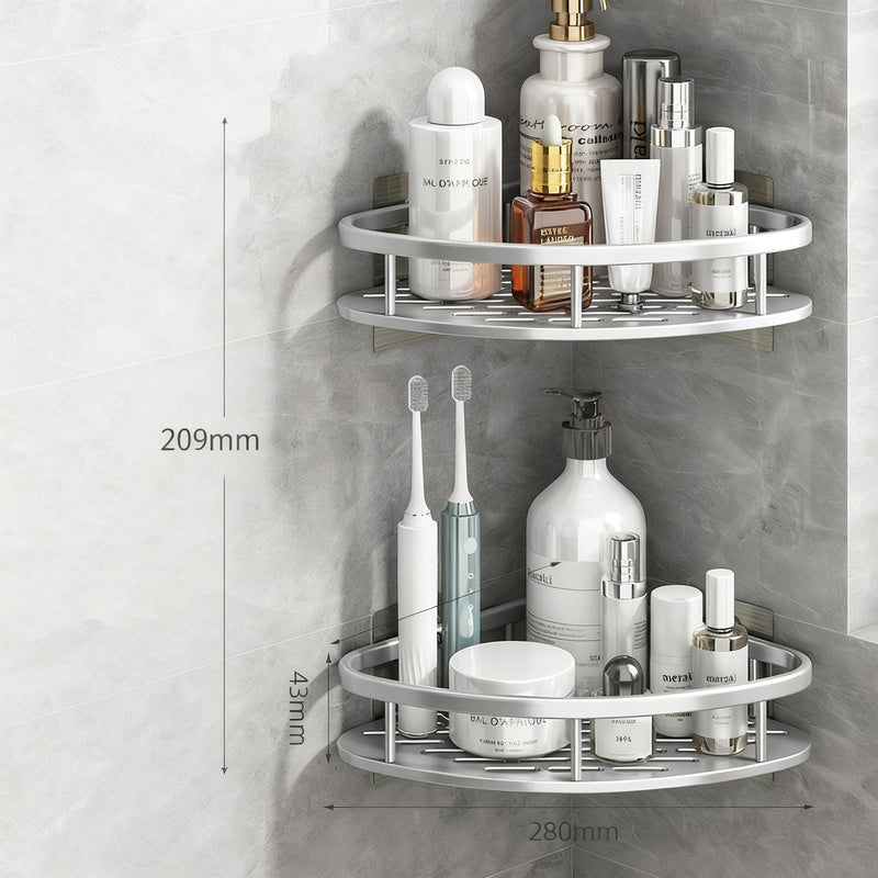 Wall shelf bathroom, triangular, no drilling, aluminum