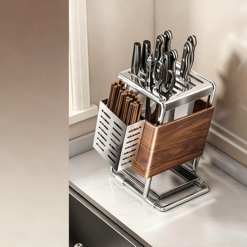 Multifunctional knife holder with wood look
