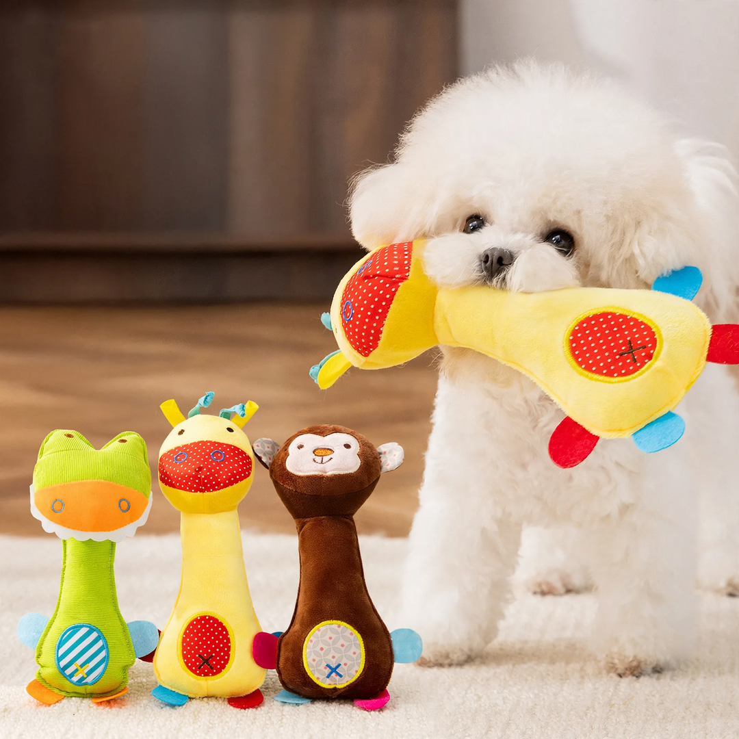 Plush animal toy with squeaker for dogs and cats