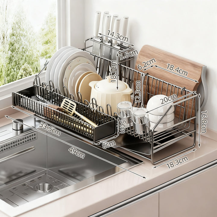 Dish rack with drip tray, expandable, steel frame