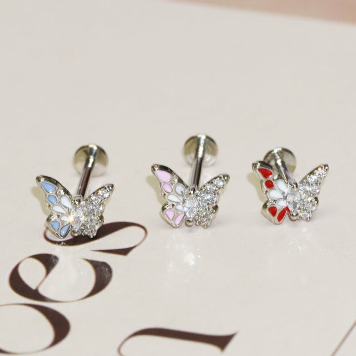 Lip studs stainless steel with rhinestones, various sizes