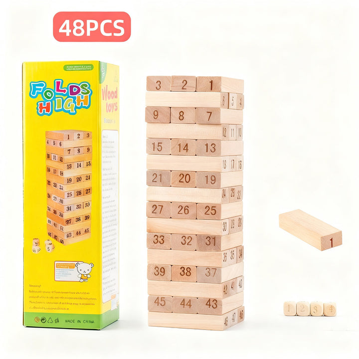 Wood stacking game, 48–51 pieces