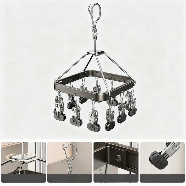 Aluminum drying rack with multiple clips