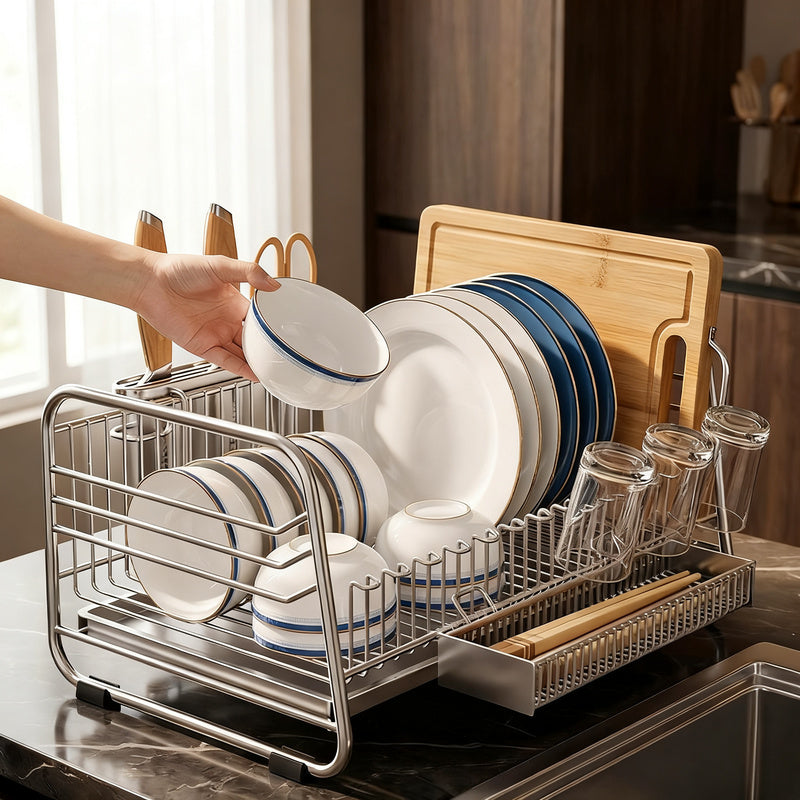 Stainless steel draining rack for dishes