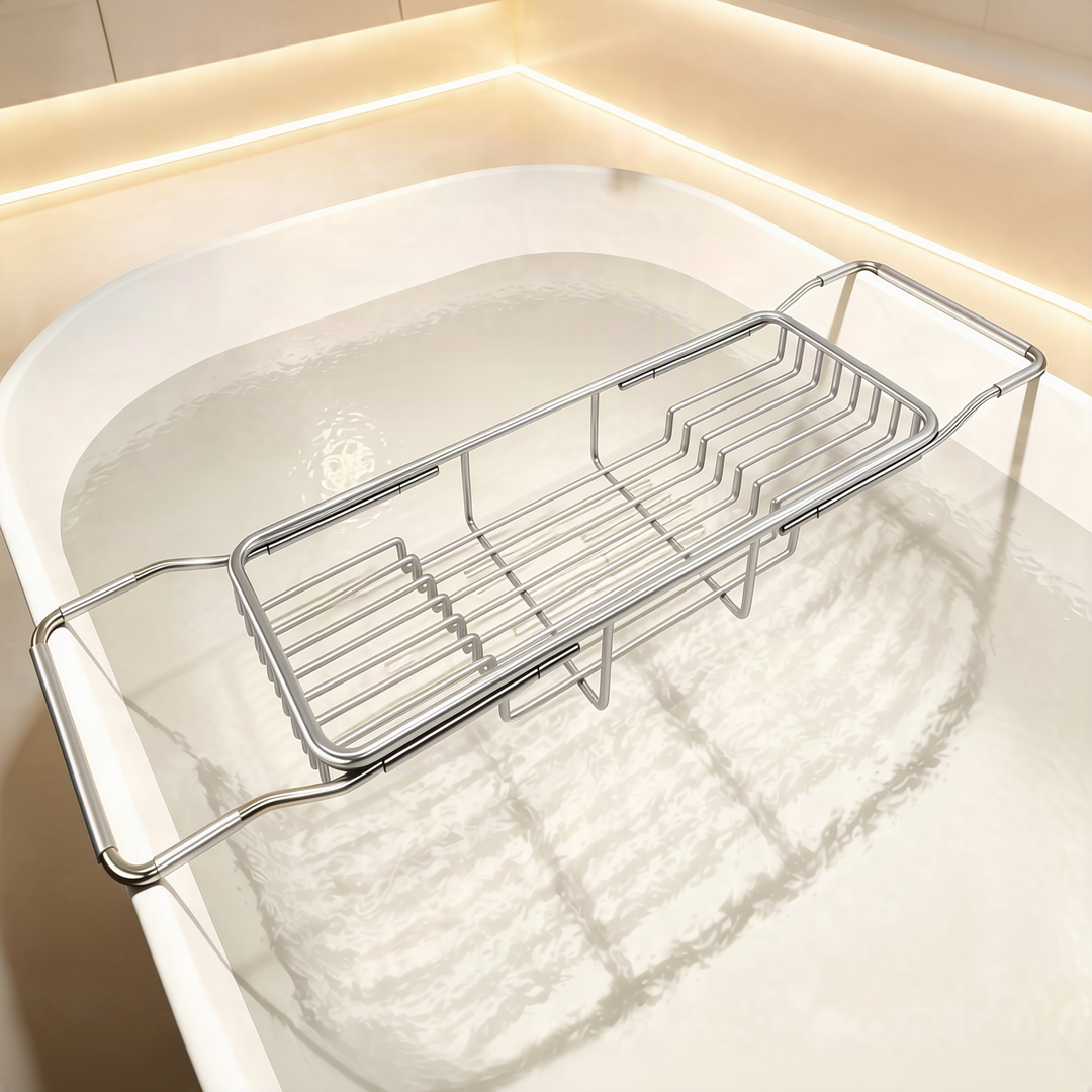 Expandable stainless steel bathtub rack