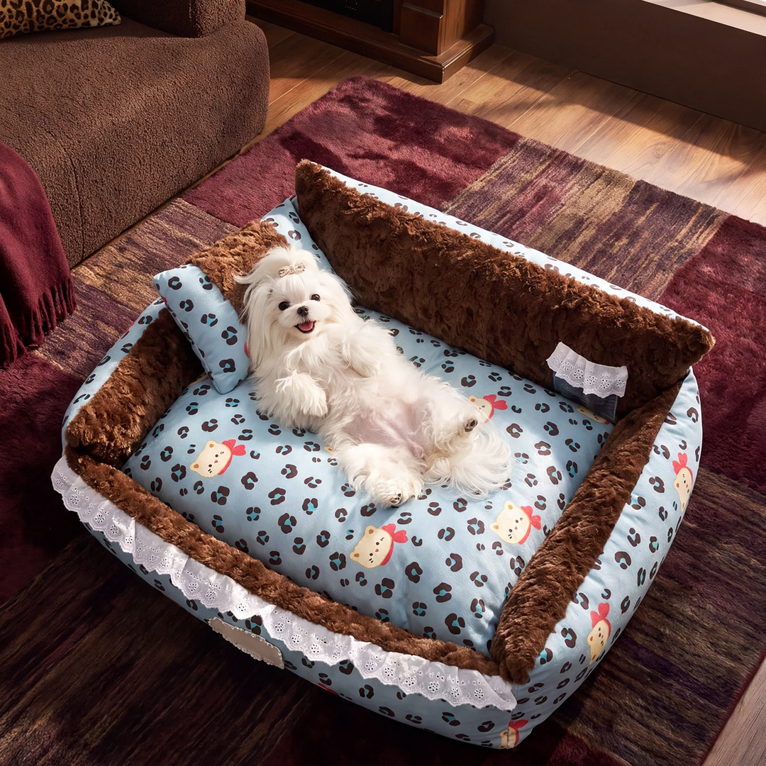 Pet cuddle bed with leopard pattern