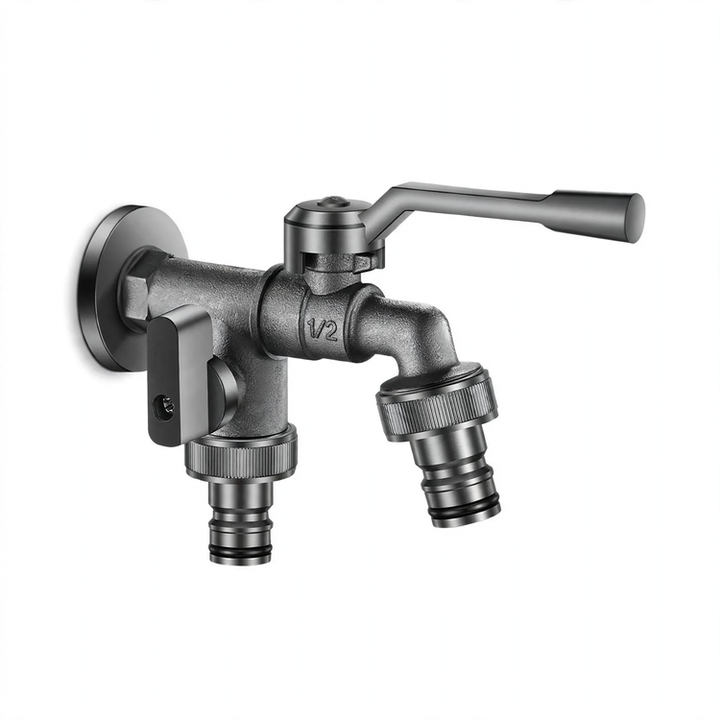 Outdoor faucet with double outlet, frost-proof