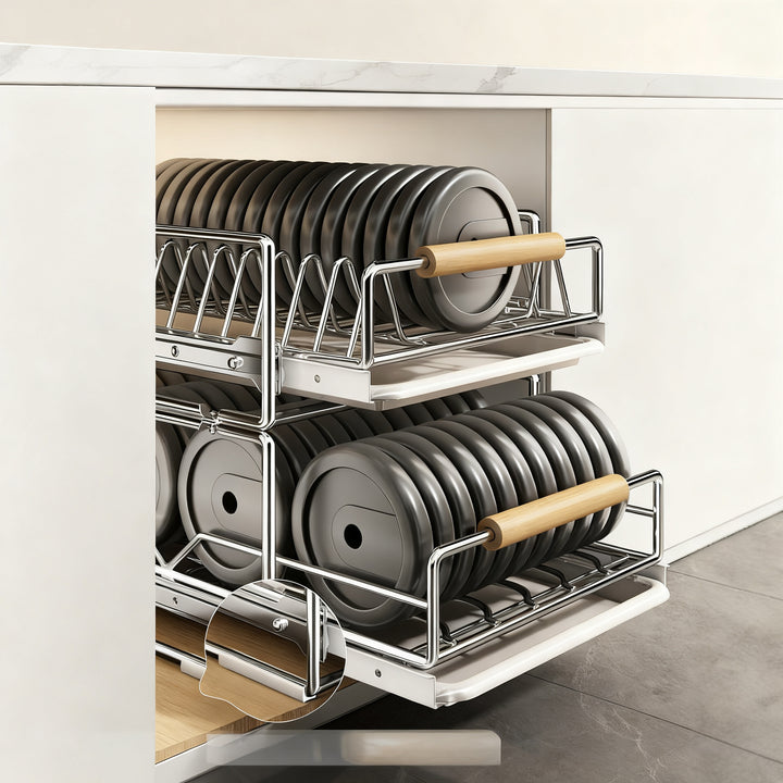Expandable dish rack made of stainless steel for cabinets