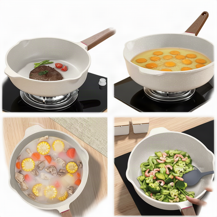 Frying pan with glass lid, cast iron bottom