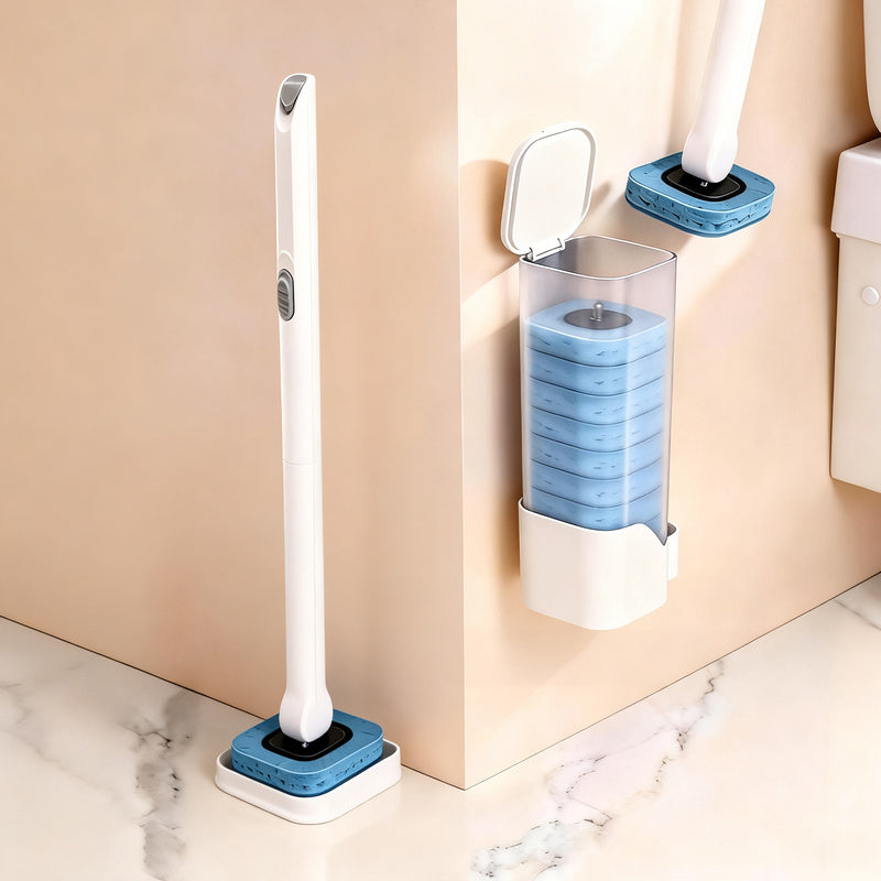 Disposable toilet brush with interchangeable sponge heads