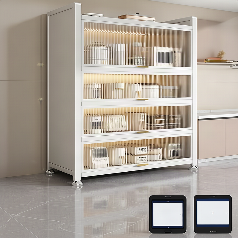 Kitchen stand shelf with glass doors, multi-tiered