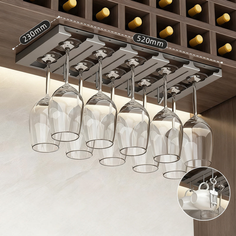 Stainless steel wine glass rack for hanging, 6–12 glasses