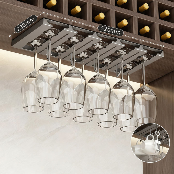 Stainless steel wine glass rack for hanging, 6–12 glasses