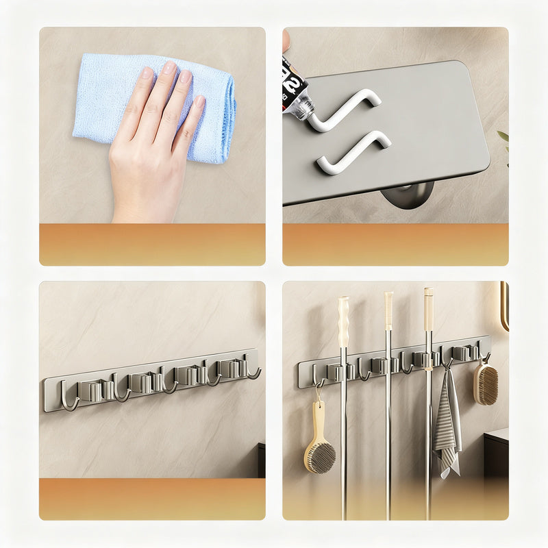Wall bracket for brooms and mops made of stainless steel