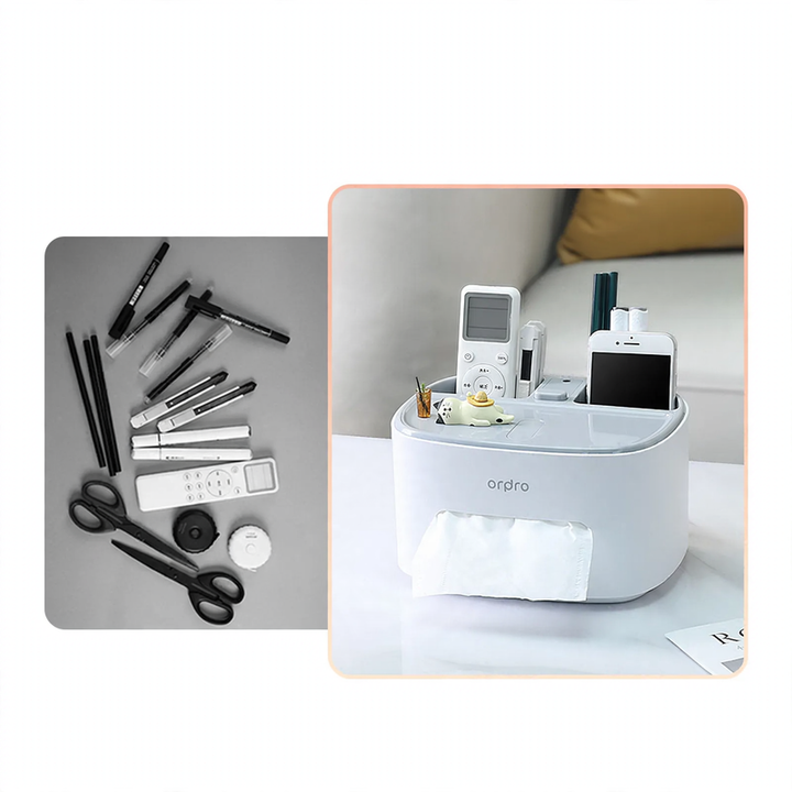 Multifunctional tissue box shelf with phone holder