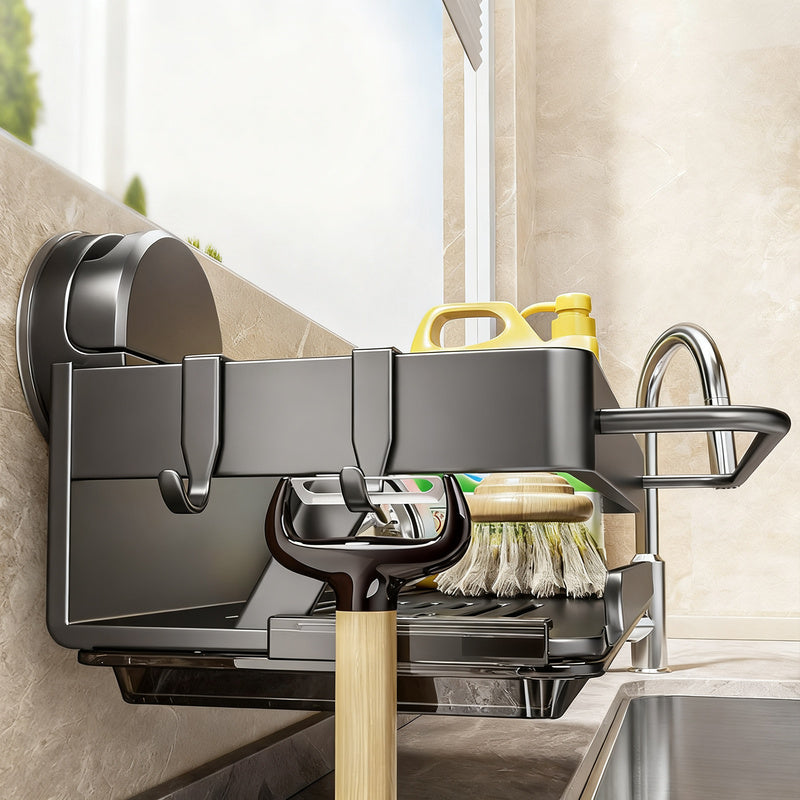 Stainless steel wall shelf with suction cup for the sink