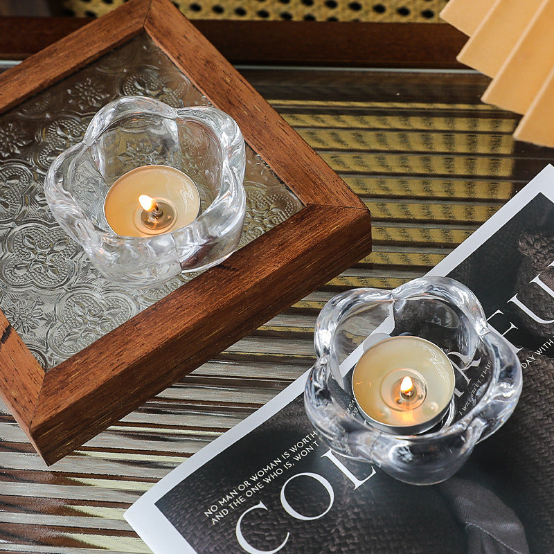 Glass candle holder five-leaf design, European style