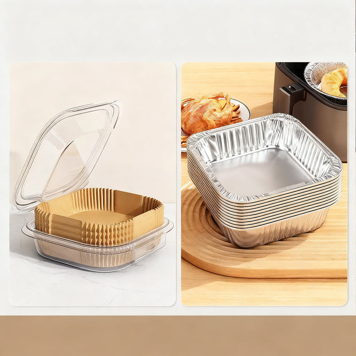Baking paper and aluminum trays for hot air fryers