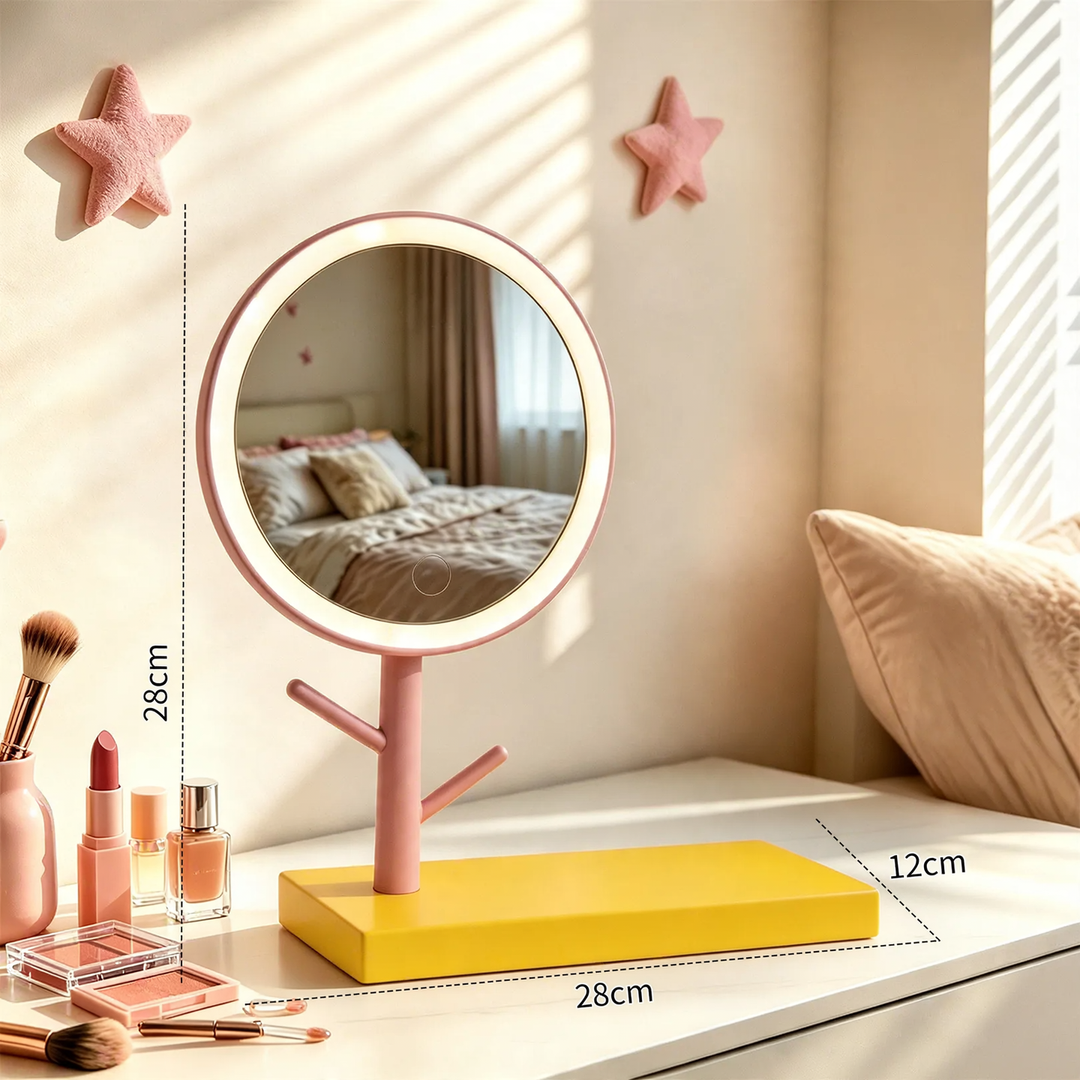 Makeup mirror with LED and phone holder