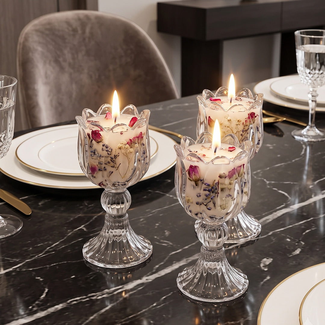 Glass Candle Holder Tulip Design, Nordic Style