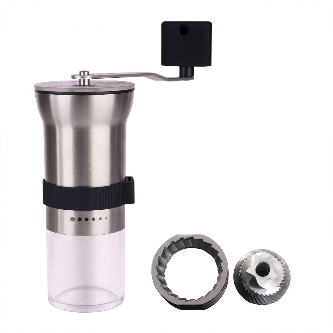 Hand crank coffee mill with ceramic or steel grinding mechanism