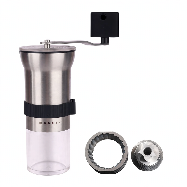 Hand crank coffee mill with ceramic or steel grinding mechanism
