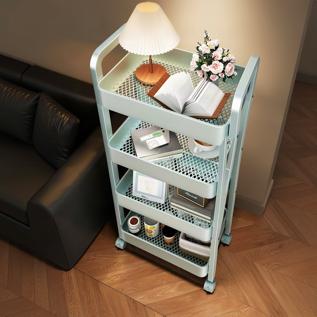 Kitchen cart with wheels, 3-tier, steel frame