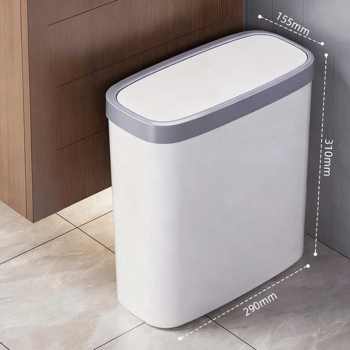 Narrow plastic trash can for bathroom and kitchen