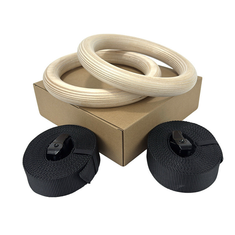 Wooden gymnastics rings with strap