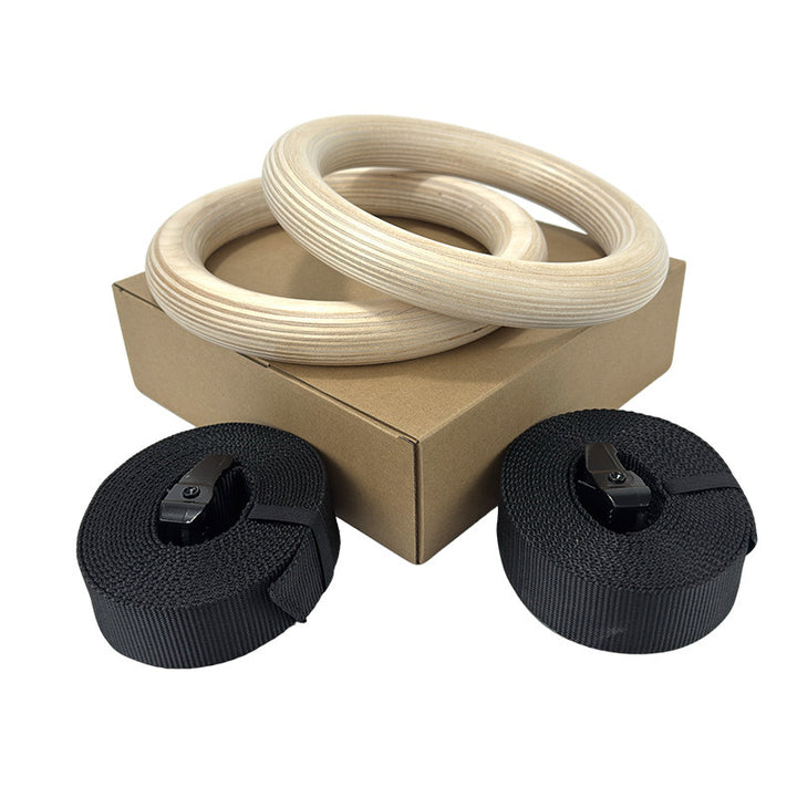 Wooden gymnastics rings with strap