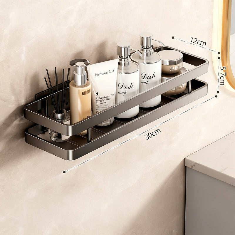 Stainless steel bath shelf without drilling