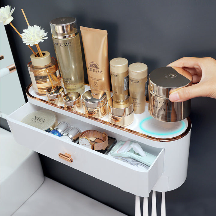 Toothbrush organizer, wall mountable, no drilling