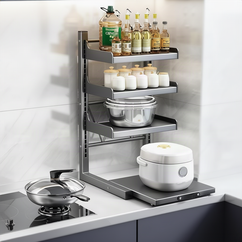 Adjustable workspace shelf made of metal