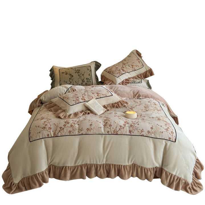 Bedding set made of milk fiber, 4 pieces, floral pattern